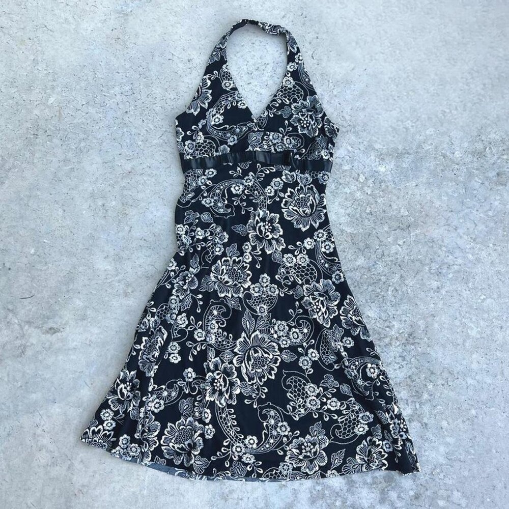 Vintage 90s Y2K Halter Dress Floral Pattern Small